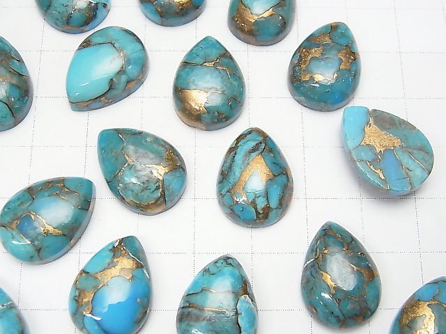 [Video] Blue Copper Turquoise AAA Pear shape Cabochon 18x13mm 2pcs