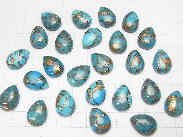 [Video] Blue Copper Turquoise AAA Pear shape Cabochon 18x13mm 2pcs