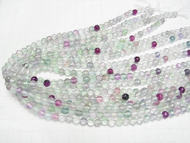 [Video] Multicolor Fluorite AA + Twist 72 Faceted Round 6 mm half or 1 strand beads (aprx.15 inch / 38 cm)