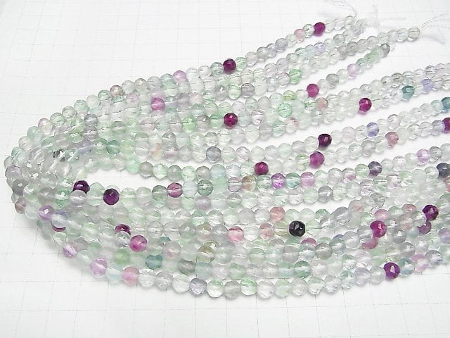 Multicolor Fluorite AA + Twist 72 Faceted Round 6 mm half or 1 strand beads (aprx.15 inch / 38 cm)