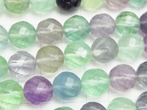 Multicolor Fluorite AA + Twist 72 Faceted Round 12 mm half or 1 strand beads (aprx.15 inch / 38 cm)