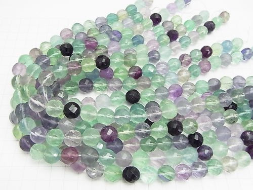 Multicolor Fluorite AA + Twist 72 Faceted Round 12 mm half or 1 strand beads (aprx.15 inch / 38 cm)