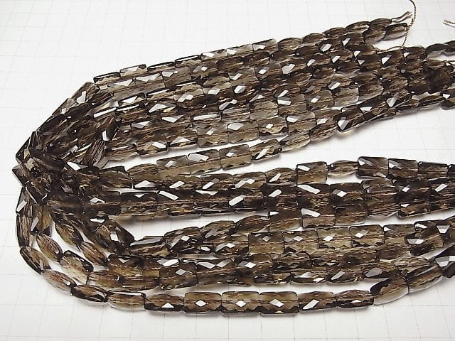 [Video]High Quality! Smoky Quartz AAA Faceted Rectangle 12x8x6mm 1/4 or 1strand beads (aprx.15inch/38cm)