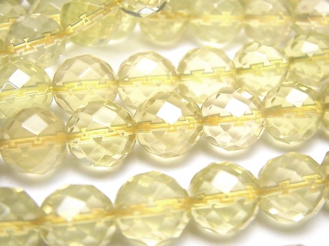 Faceted Round, Lemon Quartz Gemstone Beads