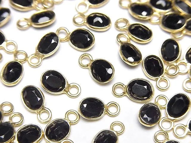 [Video] High Quality Black Spinel AAA- Bezel Setting Oval Faceted 6x4mm [One Side] 18KGP 5pcs