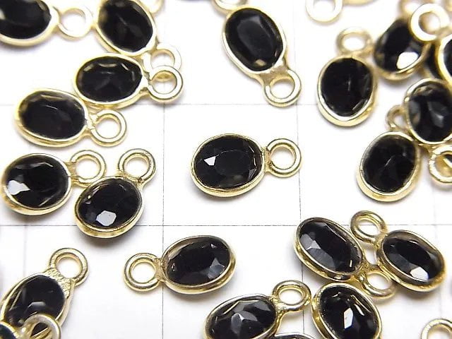 [Video] High Quality Black Spinel AAA- Bezel Setting Oval Faceted 6x4mm [One Side] 18KGP 5pcs