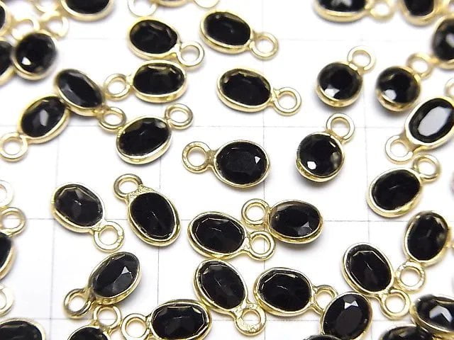 [Video] High Quality Black Spinel AAA- Bezel Setting Oval Faceted 6x4mm [One Side] 18KGP 5pcs