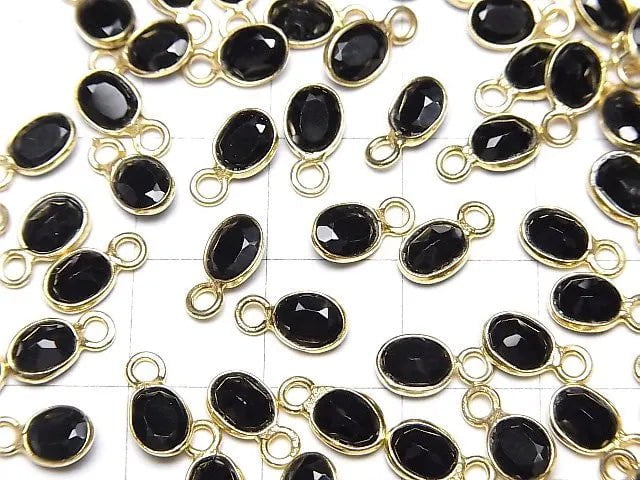 [Video] High Quality Black Spinel AAA- Bezel Setting Oval Faceted 6x4mm [One Side] 18KGP 5pcs