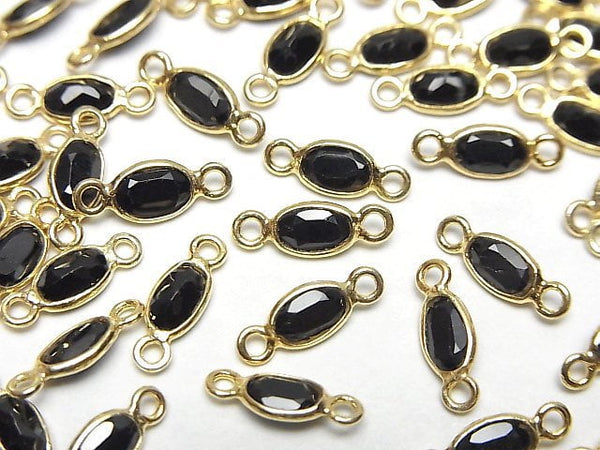 [Video]High Quality Black Spinel AAA- Bezel Setting Oval Faceted 6x4mm [Both Side] 18KGP 5pcs