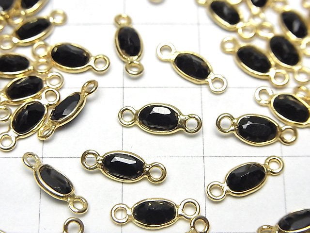 [Video]High Quality Black Spinel AAA- Bezel Setting Oval Faceted 6x4mm [Both Side] 18KGP 5pcs