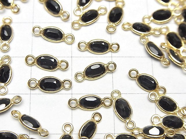 [Video]High Quality Black Spinel AAA- Bezel Setting Oval Faceted 6x4mm [Both Side] 18KGP 5pcs