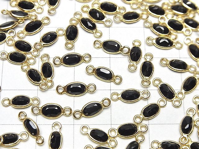 [Video]High Quality Black Spinel AAA- Bezel Setting Oval Faceted 6x4mm [Both Side] 18KGP 5pcs