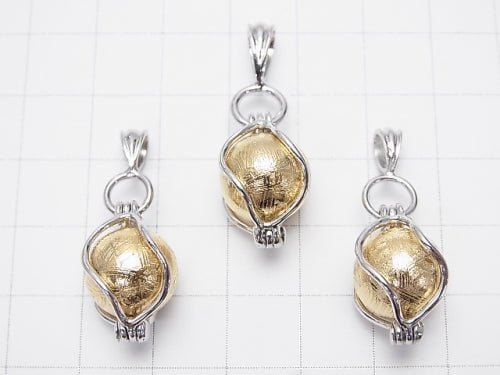 Meteorite (Muonionalusta) Pendant Silver 925 with gold color 12 mm ball