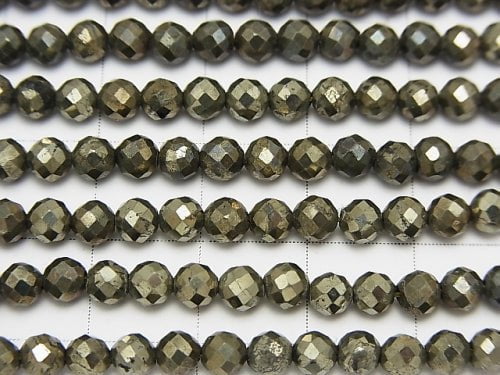 High Quality Pyrite AAA 32 Faceted Round 4 mm 1strand beads (aprx.15 inch / 36 cm)