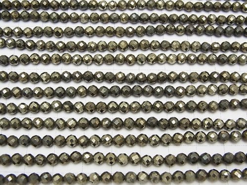 High Quality Pyrite AAA 32 Faceted Round 4 mm 1strand beads (aprx.15 inch / 36 cm)