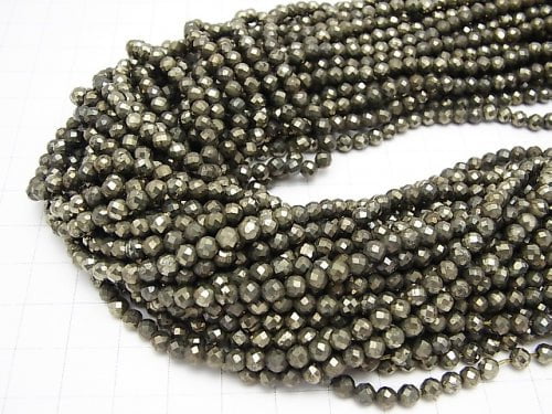 High Quality Pyrite AAA 32 Faceted Round 4 mm 1strand beads (aprx.15 inch / 36 cm)