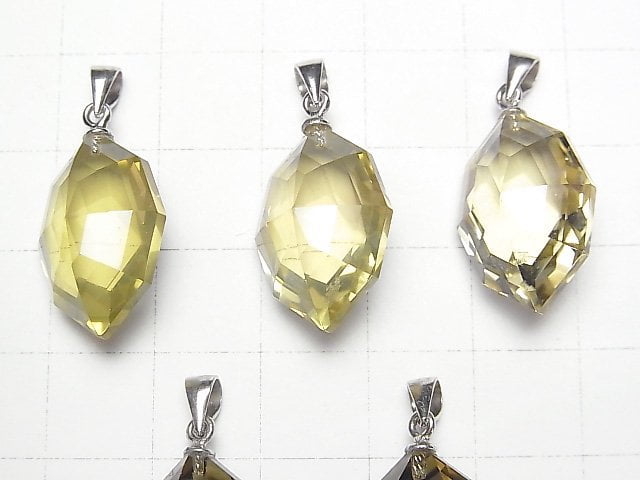 [Video]High Quality Lemon Quartz AAA Multiple Facets Faceted Pendant Silver925 NO.2