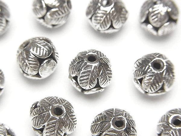 Karen Silver Flower Motif Beads 9x9x8mm 1pc