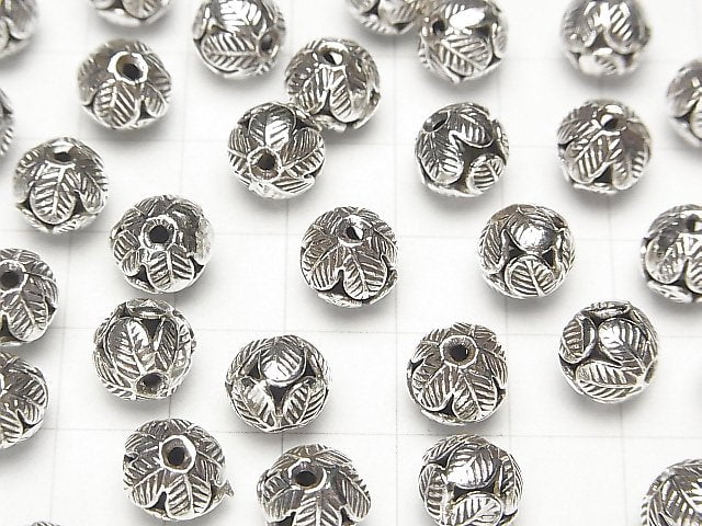 Karen Silver Flower Motif Beads 9x9x8mm 1pc