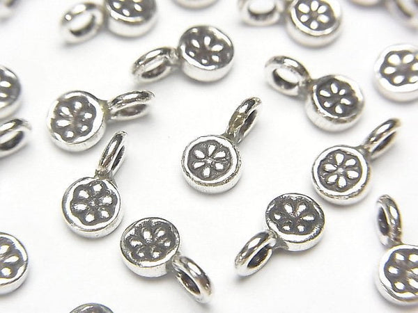 Karen Silver Flower Pattern Coin Charm 9x5x2mm 2pcs