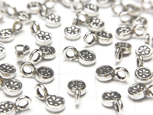 Karen Silver Flower Pattern Coin Charm 9x5x2mm 2pcs