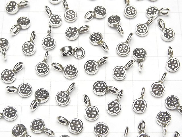 Karen Silver Flower Pattern Coin Charm 10x5x2mm 2pcs