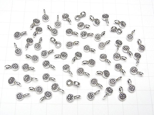 Karen Silver Flower Pattern Coin Charm 10x5x2mm 2pcs