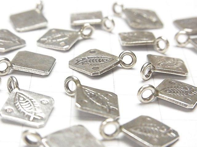 Karen Silver Diamond Charm with Fish Pattern, 16x12x1mm, 1pc