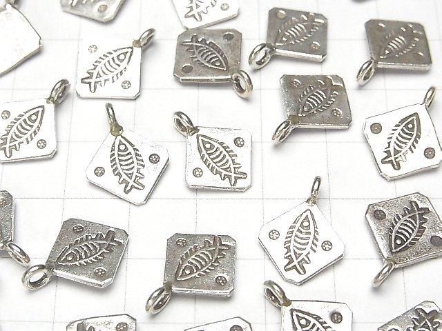 Karen Silver Diamond Charm with Fish Pattern, 16x12x1mm, 1pc
