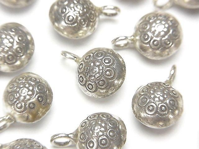 Karen Silver Flower Pattern Coin Charm 14x10mm 1pc