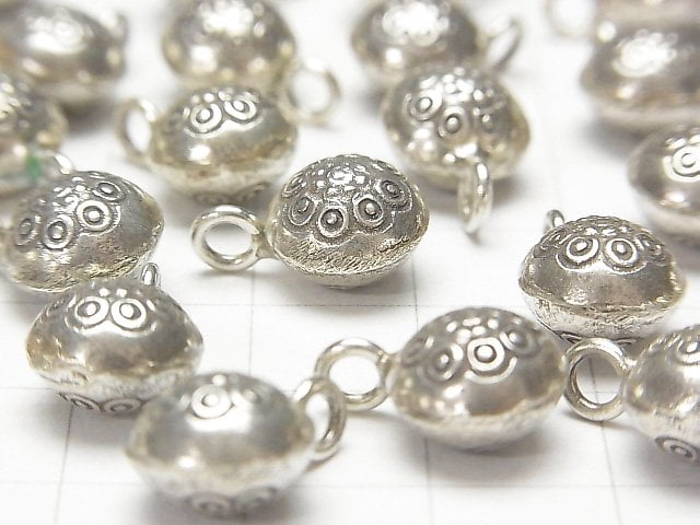 Karen Silver Flower Pattern Coin Charm 14x10mm 1pc
