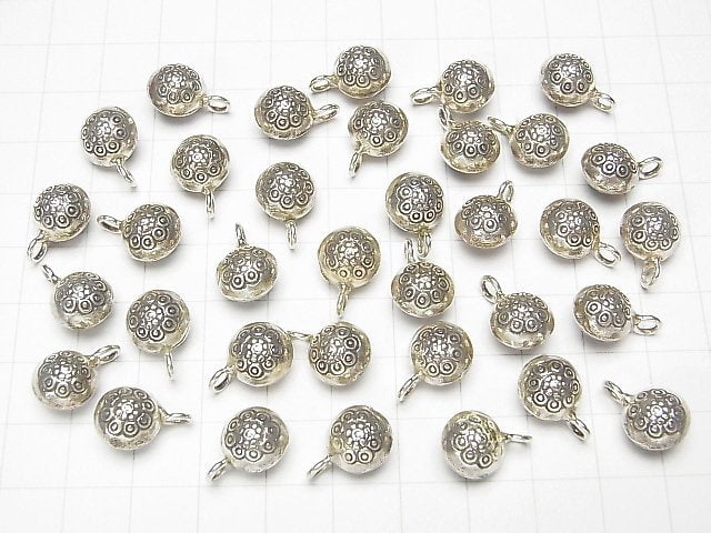 Karen Silver Flower Pattern Coin Charm 14x10mm 1pc