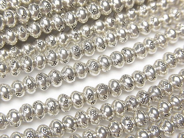 Karen Silver Ornament Roundel 3.5x3.5x2.5mm 10pcs or 1strand beads (aprx.26inch/64cm)