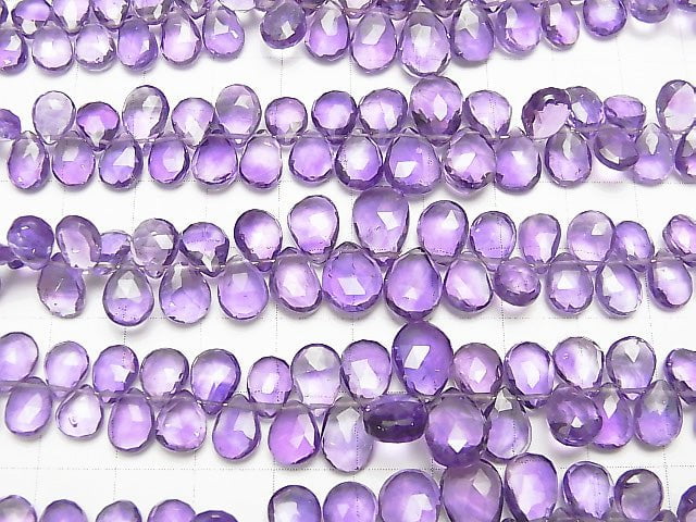 [Video] High Quality Amethyst AAA- Pear shape  Faceted Briolette  half or 1strand beads (aprx.7inch/18cm)