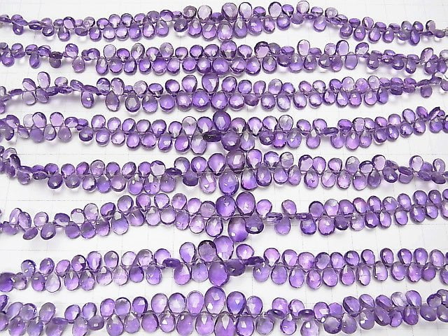 [Video] High Quality Amethyst AAA- Pear shape  Faceted Briolette  half or 1strand beads (aprx.7inch/18cm)