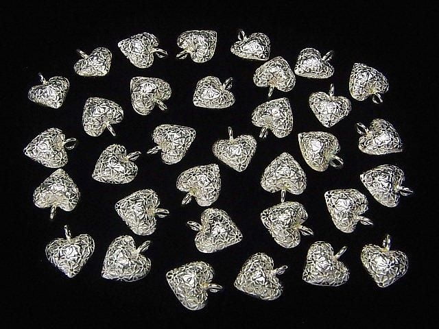 Karen Silver Flower Pattern Heart Charm 15x12mm White Silver 1pc