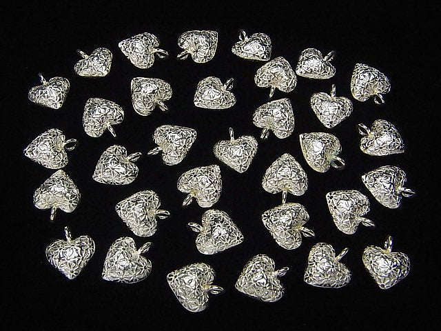 Karen Silver Flower Pattern Heart Charm 15x12mm White Silver 1pc