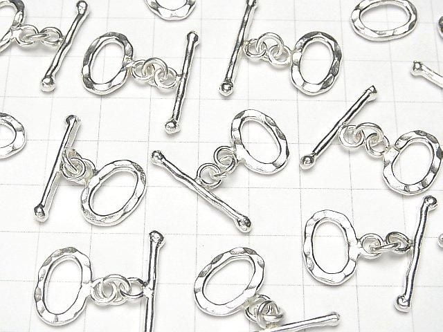 Karen Silver Oval Toggle Glasses with Hammered Finish, 15mm, 1 Pair