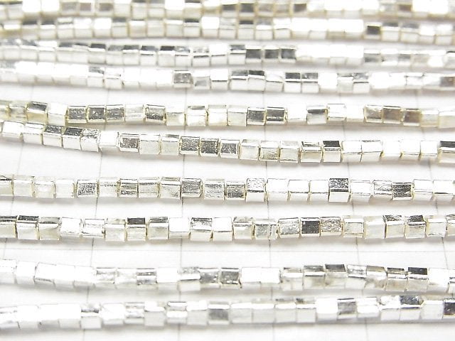 Karen Silver Cube 2x2x2mm White Silver 1/4 or 1strand beads (aprx.25inch/62cm)