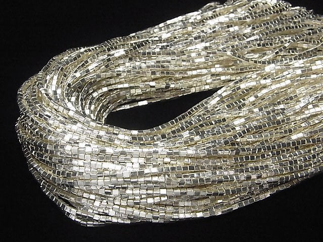 Karen Silver Cube 2x2x2mm White Silver 1/4 or 1strand beads (aprx.25inch/62cm)