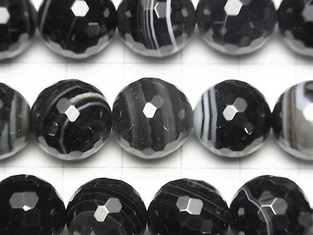 Stripe Onyx 128 Faceted Round 14 mm half or 1 strand beads (aprx. 14 inch / 35 cm)