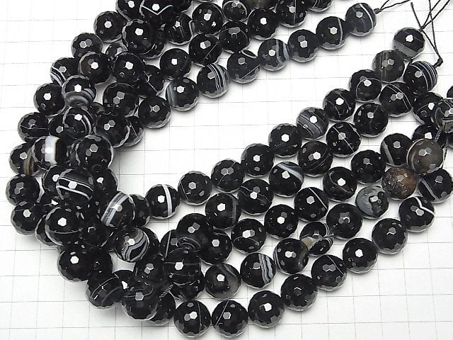 Stripe Onyx 128 Faceted Round 14 mm half or 1 strand beads (aprx. 14 inch / 35 cm)