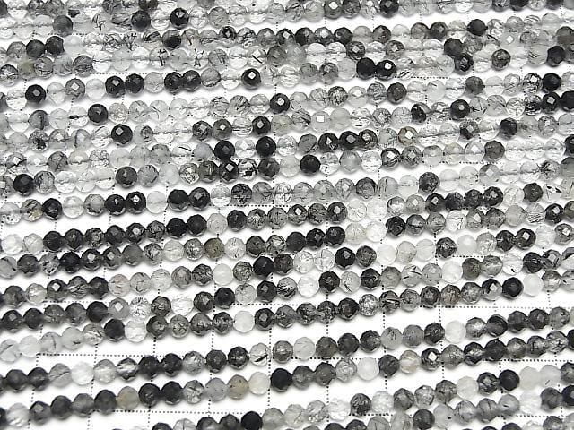 電氣石石英 AA++ 切面圓珠 4mm 一串 (約15英吋/37公分) 高品質！