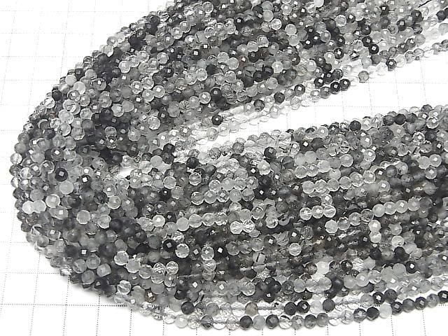 電氣石石英 AA++ 切面圓珠 4mm 一串 (約15英吋/37公分) 高品質！