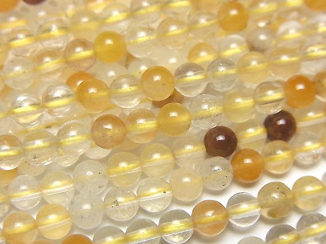 Yellow Hematite Quartz Round 4mm 1strand beads (aprx.15inch/36cm)