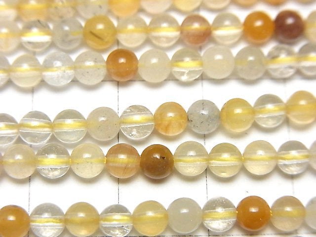 Yellow Hematite Quartz Round 4mm 1strand beads (aprx.15inch/36cm)