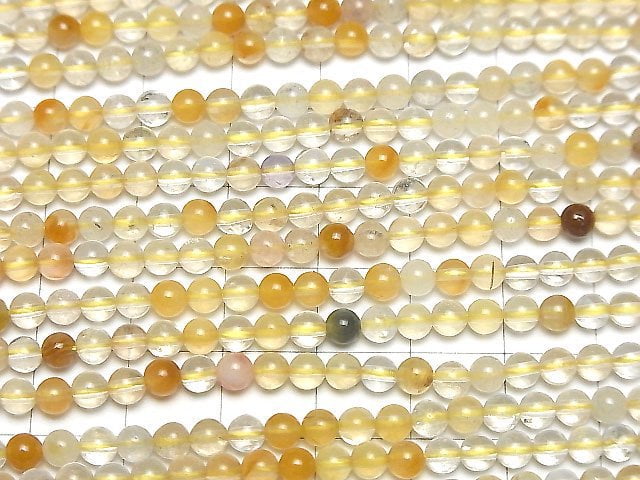 Yellow Hematite Quartz Round 4mm 1strand beads (aprx.15inch/36cm)