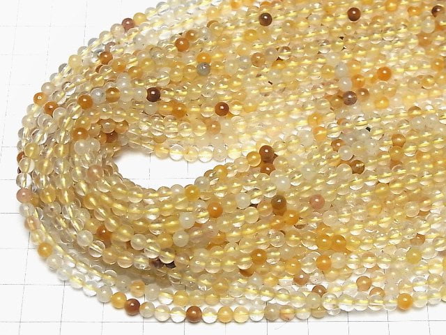 Yellow Hematite Quartz Round 4mm 1strand beads (aprx.15inch/36cm)