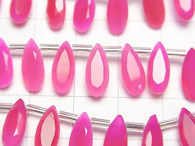 [Video]High Quality Fuchsia Pink Chalcedony AAA Pear shape Faceted 12x5mm half or 1strand (18pcs )