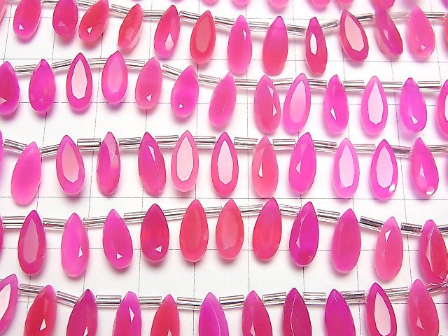 [Video]High Quality Fuchsia Pink Chalcedony AAA Pear shape Faceted 12x5mm half or 1strand (18pcs )